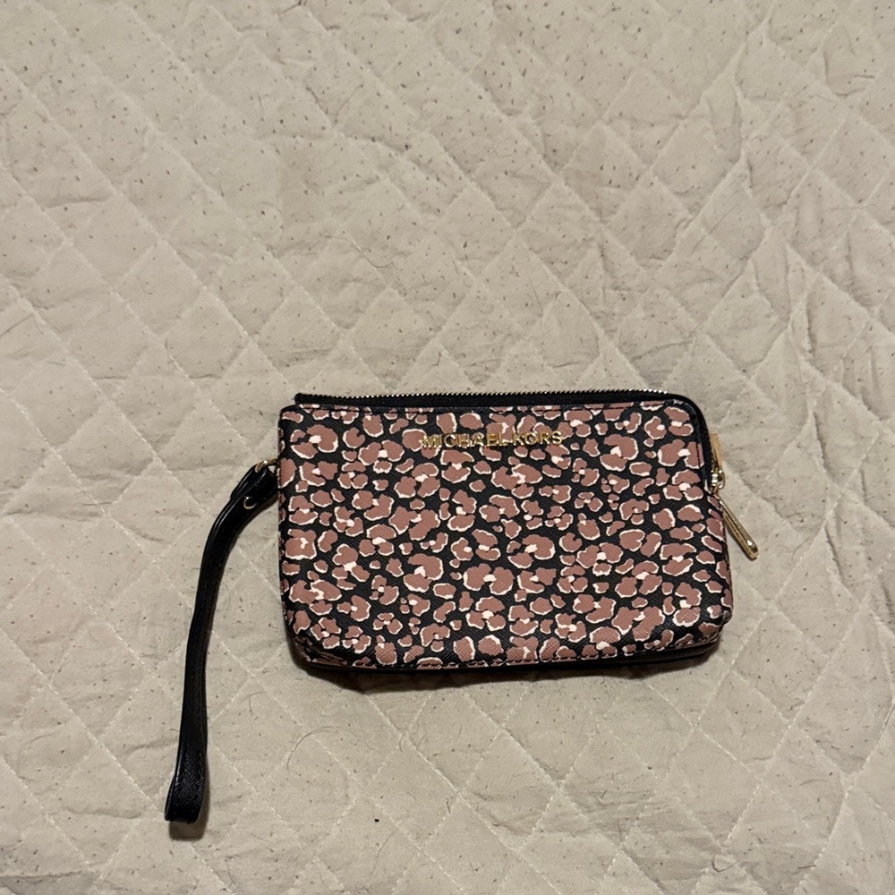 Michael Kors Black and Brown Patterned Wristlet